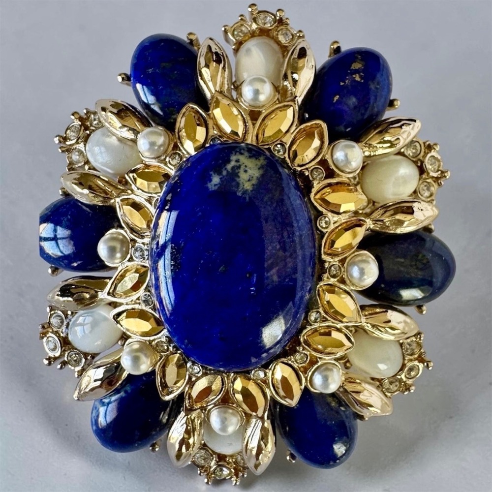 St John Marie Gray Lapis Cabochon Brooch Pendant 40th Anniversary 2002